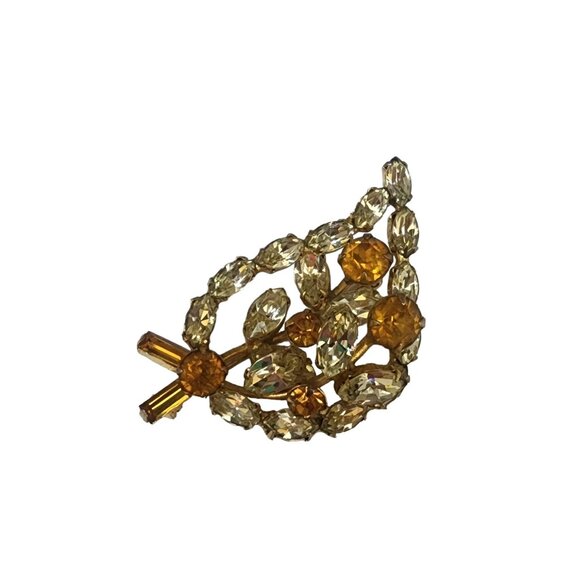Vintage Signed Weissco Dimensional Rhinestone Leaf Brooch (A4780) - Picture 2 of 4